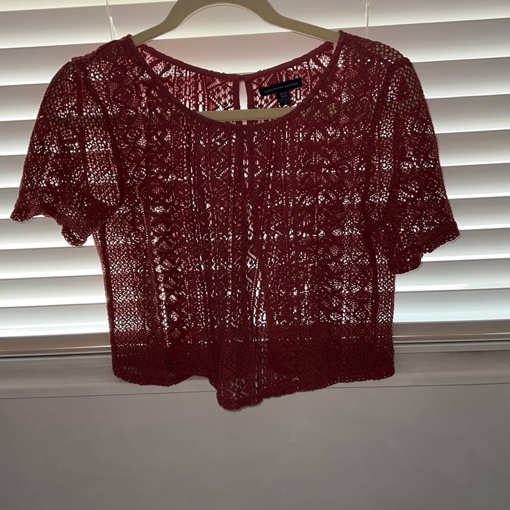 American Eagle Lace Crocheted Red Crop Top Size EXTRA SMALL